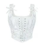 Vintage Women Corset Printed Sleeveless Lace Up Bandage Slim Crop Tops Tank Fashion Sexy Female Bustier Camisole - Image 2