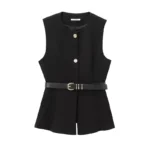 MUJER 2025 Belt Sleeveless Vest Woman Summer Waistcoat Button Vest Top Women Streetwear Outerwears Black Vests for Women Coat - Image 5
