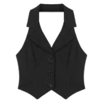 Womens Fashion Vest Shirts Separate Waistcoat Crop Tops Lapel Halter Backless Button Down Pointed Hem Vest for Party Formal Wear - Image 5