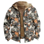 Glow Pumpkin Screaming Ghost Print Men's Halloween Hooded Coat Jackets Zip-Front Pocket Fall Costume Cozy Outerwear Trending - Image 2