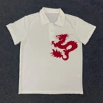 Y2K Summer High Street American Sports Casual Vintage Top Creative Dragon Printed Polo Neck Short Sleeve Commuter Button T-shirt - Image 3