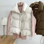 Zipper Down Cotton Vest Women Autumn Winter Short Loose Casual Waistcoat Women Clothing Sleeveless Jacket Top Solid Vintage Vest - Image 2