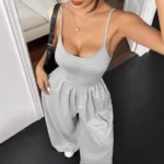 Sleeveless Suspender Slim Sexy Tunic Vest 1-piece Wide-leg Trousers Womens Summer New Solid Color Elegant Pocket Sports Jumpsuit - Image 3