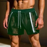 INCERUN Summer Men Shorts Mesh Patchwork Drawstring Loose See Through Male Shorts Streetwear 2025 Sexy Vacation Men Bottoms - Image 3