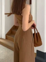 Summer New Women's Jumpsuits Streetwear Fashion Casual Slim Skew Collar Solid Rompers Elegant Female Sexy Sleeveless Jumpsuits - Image 4