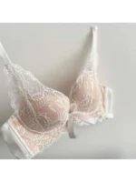 2026 Top Sale High Quality Wireless Bra Set French Lace Bow Contrast Color Push Up Thick Padded No Gap Women Lingerie Set - Image 3