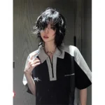 Y2k Summer Polo T-Shirts Women American Vintage New Cotton Contrast Panels Casual Harjuku Shirts Short Sleeve Women Casual Tops - Image 3