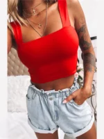 Square Neck Sleeveless Summer Crop Top White Women Black Casual Basic T Shirt Off Shoulder Cami Sexy Backless Tank Top - Image 5
