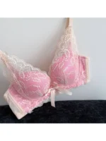 2026 Top Sale High Quality Wireless Bra Set French Lace Bow Contrast Color Push Up Thick Padded No Gap Women Lingerie Set - Image 4