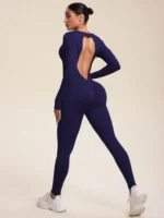 Women Workout Seamless Jumpsuit Yoga Ribbed Bodycon One Piece Square Neck Leggings Romper - Image 5