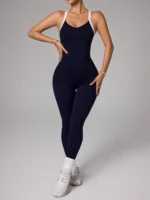 Cross shoulder strap pants jumpsuit yoga suit fitness suit threaded jumpsuit seamless exercise quick drying yoga jumpsuit - Image 2