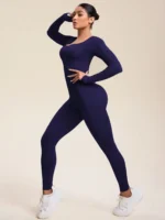 Women Workout Seamless Jumpsuit Yoga Ribbed Bodycon One Piece Square Neck Leggings Romper - Image 3