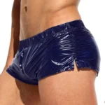Mens Low Rise Shorts Slim Fit Glossy Shorts Sides Slit Solid Color Trunks for Vacation Beach Pool Party Nightclub - Image 2