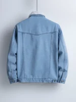 Men's Fleece-Lined Denim Jacket, Imitation Lamb Wool Collar Thickened Warm Coat, Retro Casual Washed Denim Top - Image 2