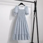 Spring Summer Chiffon Dresses Fashion Female Elastic Waist Short Sleeve Pleated Casual Dress Women A-line Dresses Vestidos - Image 4