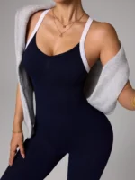Cross shoulder strap pants jumpsuit yoga suit fitness suit threaded jumpsuit seamless exercise quick drying yoga jumpsuit - Image 3