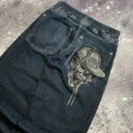 American New Skull Embroidery Casual Baggy Jeans Women Y2K Street Harajuku Vintage Gothic High Waist Joker Wide Leg Pant Trouser - Image 4