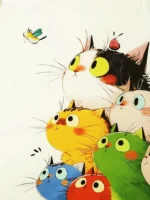 Colorful Stacked Cats Women's Tee - Cute Cartoon Feline Graphic, Playful Print for Casual Daily Wear - Image 5