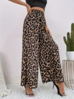 2025 summer temperament leopard print casual pants with women's print, elastic waistband, sagging feeling, wide leg pants - Image 6