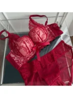 2026 Top Sale High Quality Wireless Bra Set French Lace Bow Contrast Color Push Up Thick Padded No Gap Women Lingerie Set - Image 6