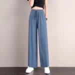 1pcs Summer Women Ice Silk Pant Female High Elastic Waist Drawstring Pocket Loose Straight Trousers Student Sports Straight Pant - Image 6
