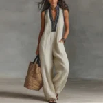 Bohemian Vacation Jumpsuit for Woman 2026 Spring Sexy Print Deep V Neck Hollow Rompers Summer Sleeveless Wide Leg Pants Overalls - Image 5