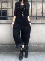 Autumn Corduroy Jumpsuits 2025 ZANZEA Women Overall Pants Casual Suspender Fashion Wide Leg Playsuits Rompers Streetwear Trouser - Image 5
