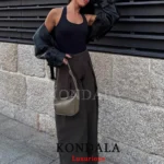 KONDALA Casual Chic Wide Leg Pants Women Office Lady Pockets Pleated Long Trousers Fashion 2026 Spring Summer Streetwear Pants - Image 2