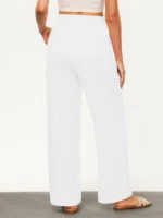 Women's Solid Color Loose Wide Leg Pants Casual Drawstring Straight Pants Pocket Casual Pants Trousers Loose High Waisted Pants - Image 3
