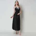 Women's Nightdress Lace Satin Nightgowns Sexy Lingerie Long Chemise Sleepwear - Image 2
