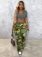 Women's classic multi pocket camouflage straight leg pants, button closed Y2K pants, suitable for daily outdoor wear in all seas - Image 3