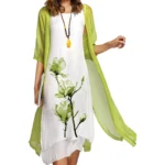 2025 new! Eu-us Summer Women's casual elegance 2 printed crew-neck loose dress sweater coat set - Image 3