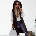 Long with Hood Outdoor Vest Down Women's Jacket Quilted Coat Sleeveless Jacket Winter Light Weight Sweaters - Image 4