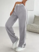 Side Stripe Wide Leg Sweatpants - "CULTURE" Print Waistband Casual Pants for Women - Image 2