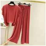 Modal Loose Homewear set O-neck Tshirts short sleeves and Wide leg pants Casual streetwear suit all match - Image 4