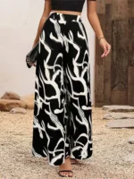 Women's Leaf Print Wide-Legged Casual Pants Loose Fit Fashionable Trousers - Image 5