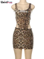 Weird Puss Sexy Wild 2 Piece Set Women 2024 Summer Trend Leopard Print Backless Crop Top+Skinny Mini Skirts Street Matching Suit - Image 6