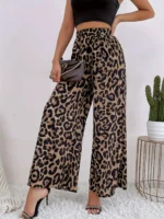 2025 summer temperament leopard print casual pants with women's print, elastic waistband, sagging feeling, wide leg pants - Image 4