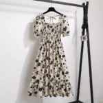 Spring Summer Chiffon Dresses Fashion Female Elastic Waist Short Sleeve Pleated Casual Dress Women A-line Dresses Vestidos - Image 3
