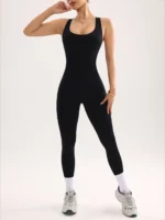 Women Workout Seamless Jumpsuit Yoga Ribbed Bodycon One Piece Square Neck Leggings Romper - Image 5