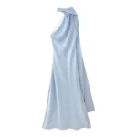 VEITCHE Elegant Women's Soft Silk Satin Long Dress Halter Backless Sleeveless Maxi Dresses Summer Lady Long Ribbon Party Gowns - Image 5
