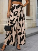 Women's Leaf Print Wide-Legged Casual Pants Loose Fit Fashionable Trousers - Image 2