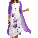 2025 new! Eu-us Summer Women's casual elegance 2 printed crew-neck loose dress sweater coat set - Image 2