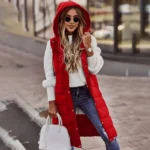 Long with Hood Outdoor Vest Down Women's Jacket Quilted Coat Sleeveless Jacket Winter Light Weight Sweaters - Image 3