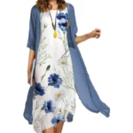 2025 new! Eu-us Summer Women's casual elegance 2 printed crew-neck loose dress sweater coat set - Image 6