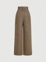 Women's plaid wide-leg trousers, retro high-waisted casual trousers, cargo style trousers with belt - Image 2