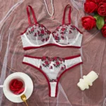 Contrast Lingerie Fancy Lace Set Woman 2 Pieces Women Underwear Embroidery Beautiful Bra And Panty Sets - Image 3