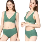 Women's Seamless Bra Panties Set Female Wirefree Brassiere Top Sports Underwear High Waist Briefs V Neck Sexy Lingerie Set - Image 2