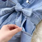 Summer Retro Sleeveless Denim Jumpsuit for Women Single Row Buckle Slim Fit Lace up Fashionable - Image 6
