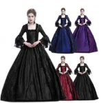 Medieval Lace Patchwork Bell Sleeve Dress Court Retro V Neck Full Length Ankle Dress Women's Fashion Lantern Sleeve Gown - Image 2